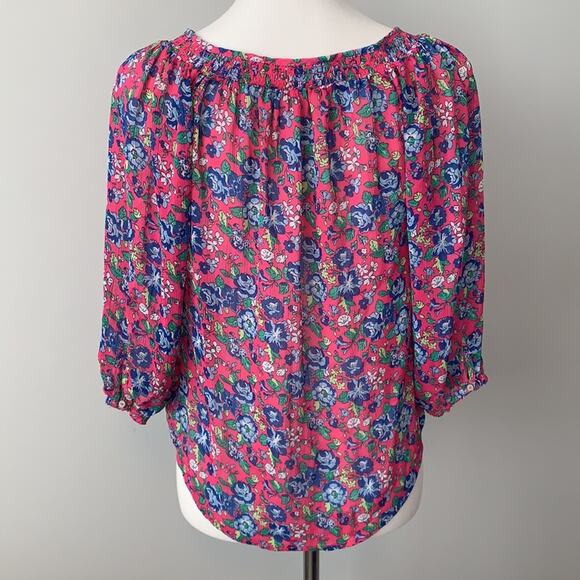 Abercrombie and Fitch Pink Floral Smocked Sheer Blouse Top Sz Small - Picture 7 of 7